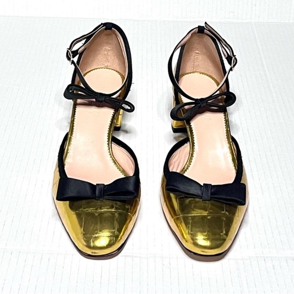 J Crew Bow Millie Golden Pumps 9.5 New